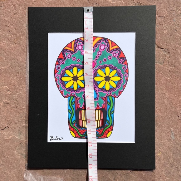 Yellow Daisy Eyes with Heart Third Eye Skull Matted Art Print, NWOT - Picture 3 of 4